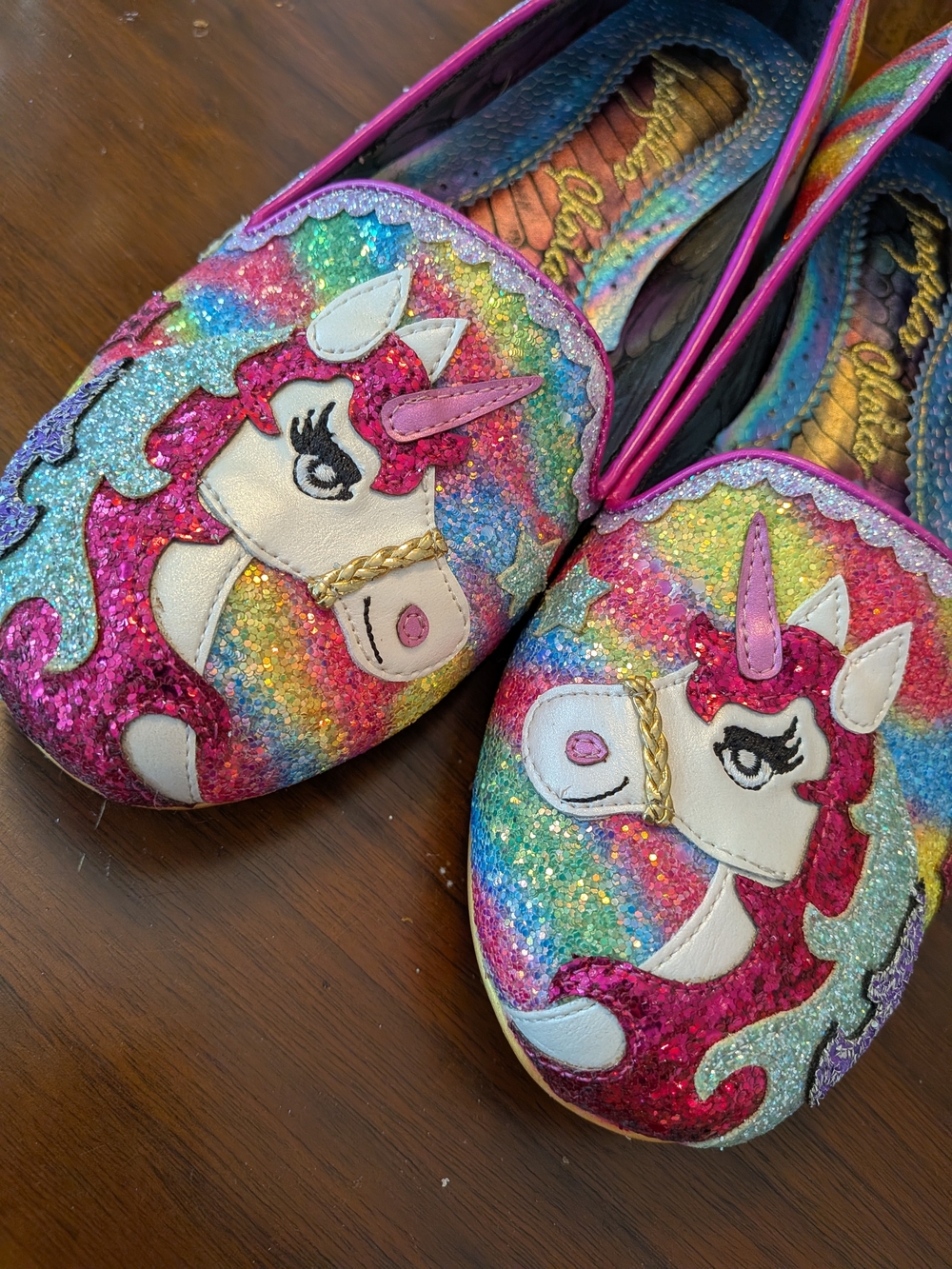 Irregular Choice Rainbow Glitter Unicorn Loafers - Pink Trim - Picture 9 of 10